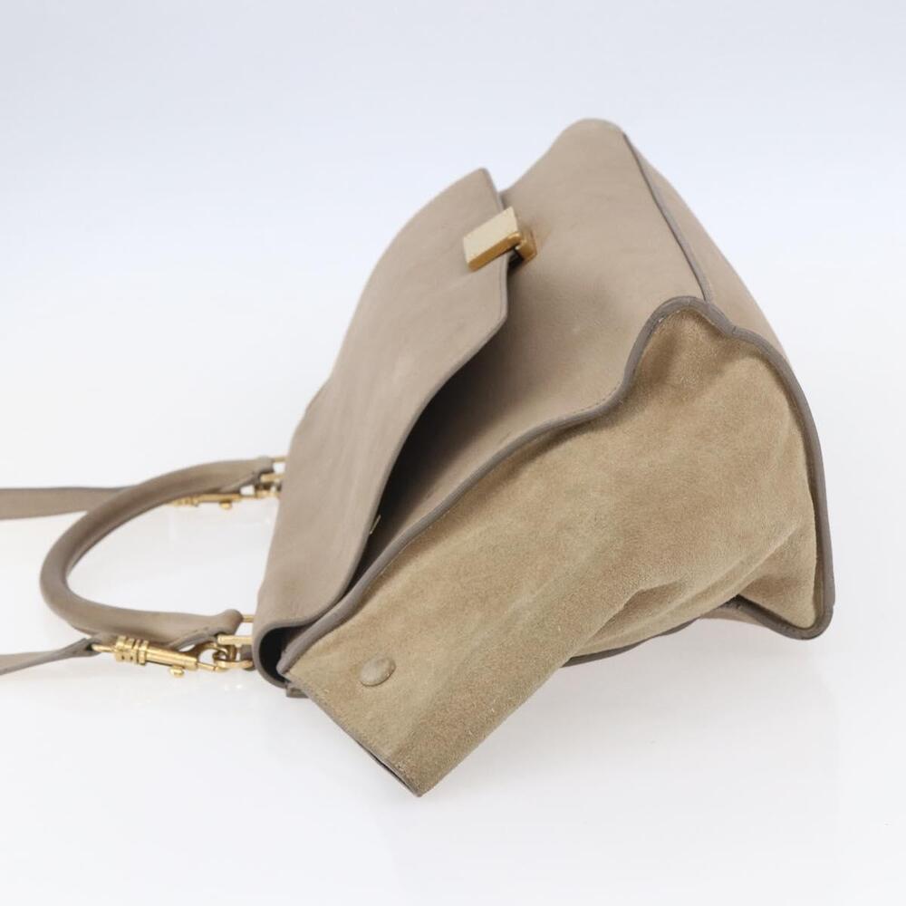 CELINE Trapeze Hand Bag Leather 2way Beige Gold Auth bs30311 - Picture 3 of 16